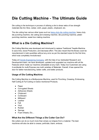 Die Cutting Machine - The Ultimate Guide
