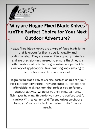 Why are Hogue Fixed Blade Knives areThe Perfect Choice for Your Next Outdoor Adventure