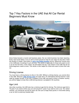 Top 7 Key Factors in the UAE that All Car Rental Beginners Must Know