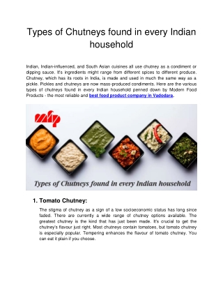 MFP -  Types of Chutneys found in every Indian household