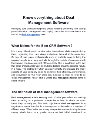 Know everything about Deal Management Software