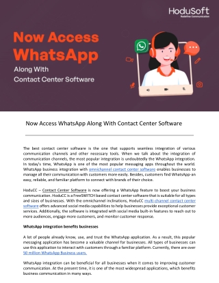 Now Access WhatsApp Along With Contact Center Software