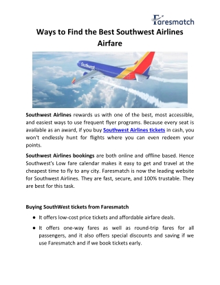 Find the Best Southwest Airlines Airfare - FaresMatch