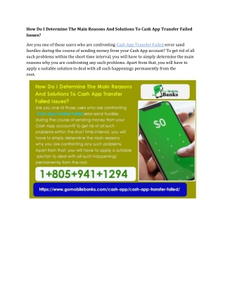How Do I Determine The Main Reasons And Solutions To Cash App Transfer Failed Is