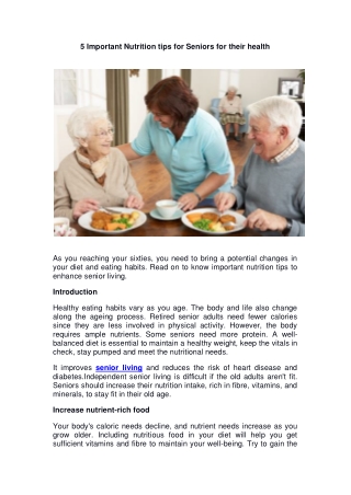 5 Important Nutrition tips for Seniors for their h