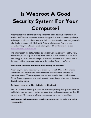 Is Webroot A Good Security System For Your Computer