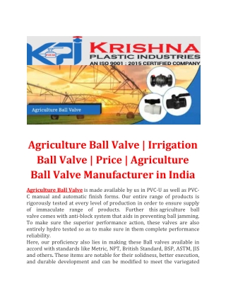 Agriculture Ball Valve