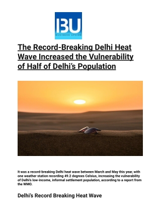 The Record-Breaking Delhi Heat Wave Increased the Vulnerability of Half of Delhi’s Population