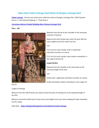 Shop Velvet Fabric Lehenga Choli Online At Designer Lehenga Choli
