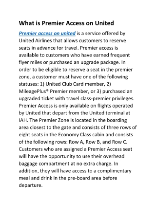 What is Premier Access on United