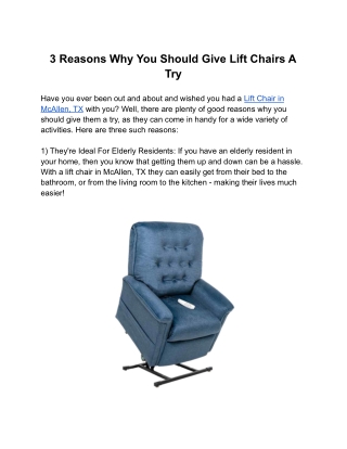 3 Reasons Why You Should Give Lift Chairs A Try