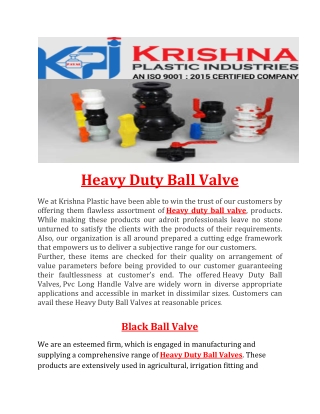 Heavy Duty Ball Valve kpi