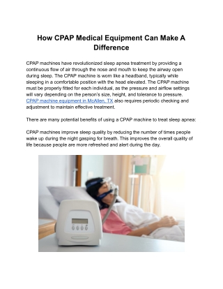 How CPAP Medical Equipment Can Make A Difference