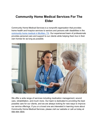 Community Home Medical Services For The Elder