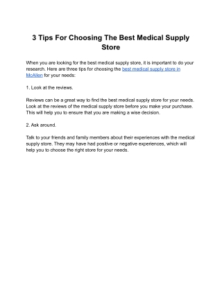 3 Tips For Choosing The Best Medical Supply Store