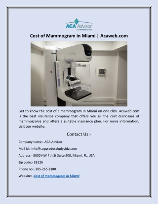 Cost of Mammogram in Miami | Acaweb.com