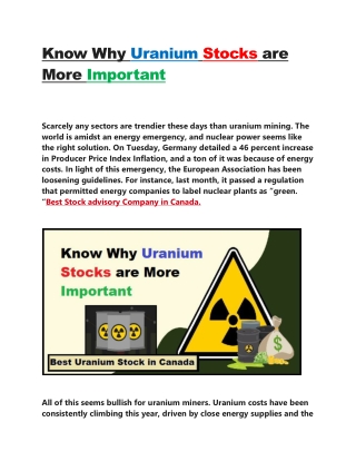 Know Why Uranium Stocks are More Important
