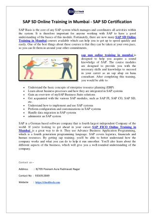 SAP SD Online Training in Mumbai