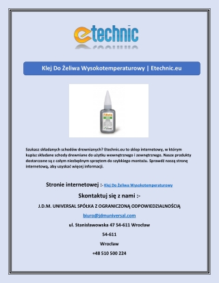 Klej Do Żeliwa Wysokotemperaturowy | Etechnic.eu