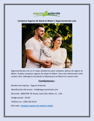 Comparar Seguros de Salud en Miami | Segurosenterate.com