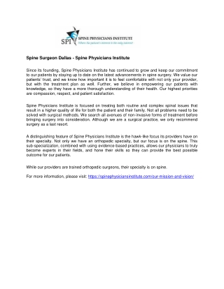 Spine Surgeon Dallas - Spine Physicians Institute