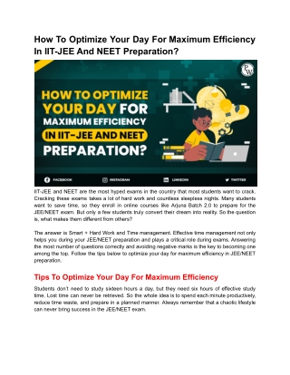 How to Optimize your day for maximum efficiency in IIT-JEE and NEET preparation