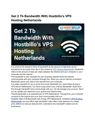 Get 2 Tb Bandwidth With Hostbillo’s VPS Hosting Netherlands