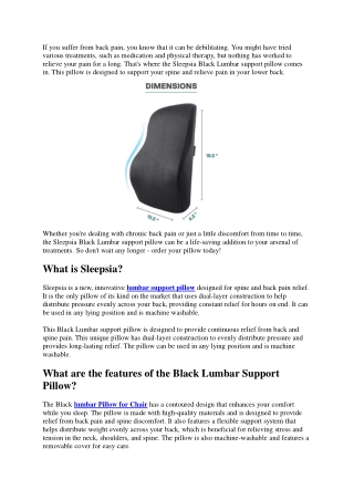 Buy Sleepsia Black Lumbar support pillow For Spine and Back Pain Relief