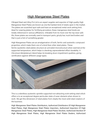 High Manganese Steel Plates Traders.