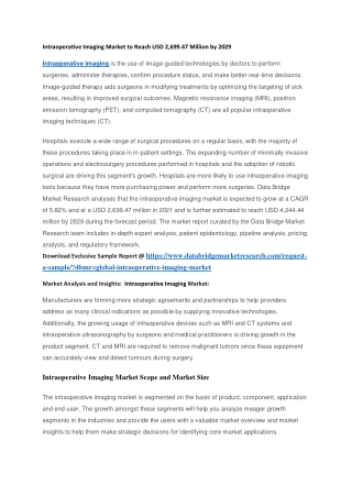 Intraoperative Imaging Market to Reach USD 2,699.47 Million by 2029