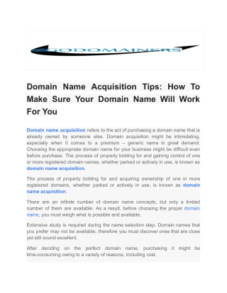 Domain Name Acquisition Tips