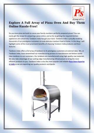 Pizza Oven Exporter in India