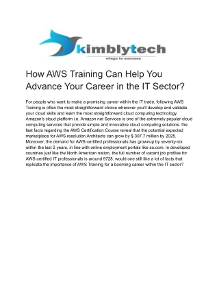 How AWS Training Can Help You Advance Your Career in the IT Sector
