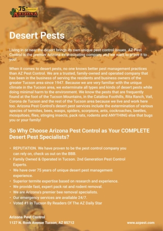 Desert Pests | Arizona pest control company