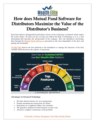 How does Mutual Fund Software for Distributors Maximize the Value of the Distributor's Business