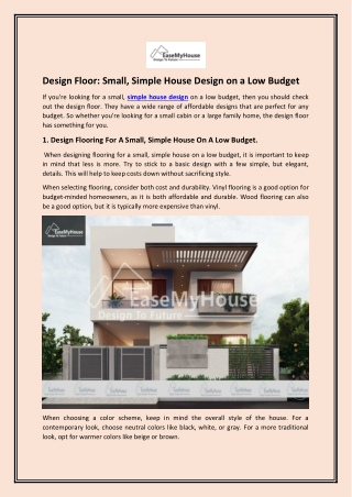 Design Floor - Small, Simple House Design on a Low Budget