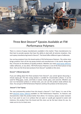 Three Best Devcon® Epoxies Available at ITW Performance Polymers