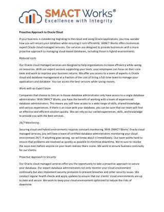 Proactive Approach to Oracle Cloud