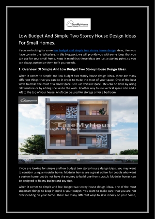 Low Budget And Simple Two Storey House Design Ideas For Small Homes.