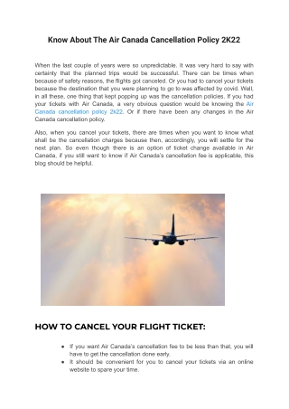 Know About The Air Canada Cancellation Policy 2K22