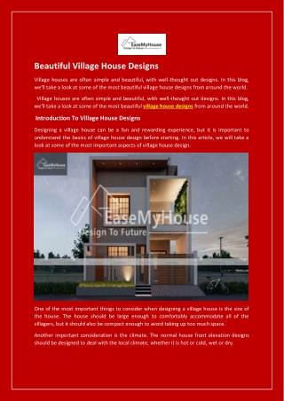 Beautiful Village House Designs