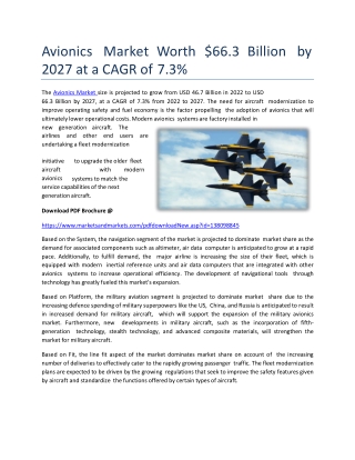 Avionics Market Worth $66.3 Billion by 2027 at a CAGR of 7.3%