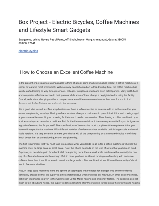 Box Project - Electric Bicycles, Coffee Machines and Lifestyle Smart Gadgets