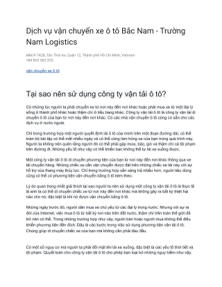 Dịch vụ vận chuyển xe ô tô Bắc Nam - Trường Nam Logistics