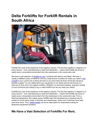 Delta Forklifts for Forklift Rentals in South Africa