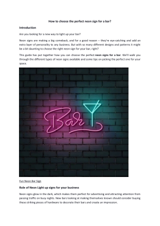 How to choose the perfect neon sign for a bar