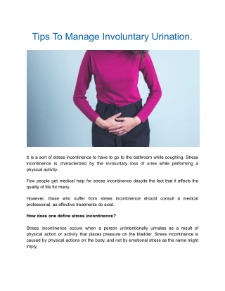 Tips To Manage Involuntary Urination