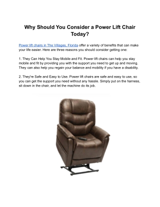 Why Should You Consider a Power Lift Chair Today?