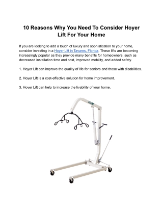 10 Reasons Why You Need To Consider Hoyer Lift For Your Home