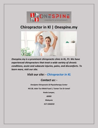 Chiropractor in Kl  Onespine my